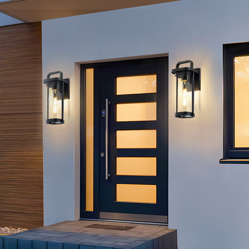 Outdoor Wall Lantern 16 Inch, Modern Black Exterior Wall Light With Clear Glass Shade, Waterproof Outdoor Lighting For Patio, Porch, Entryway, Garage, E26 Base (Bulb Not Included)