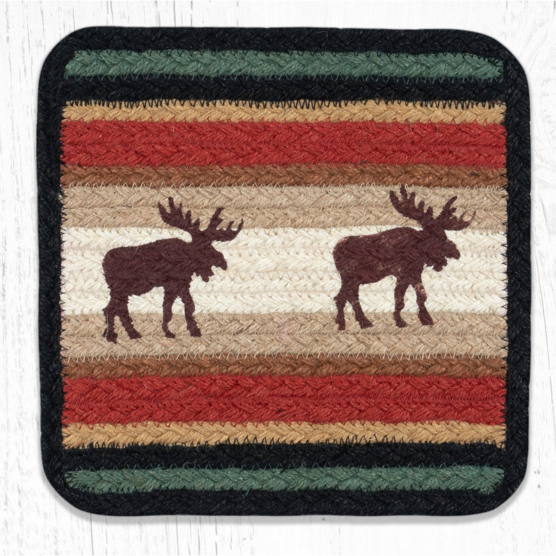  V-19 Moose Square Jute Trivet 10"x10" Rustic Table Protector