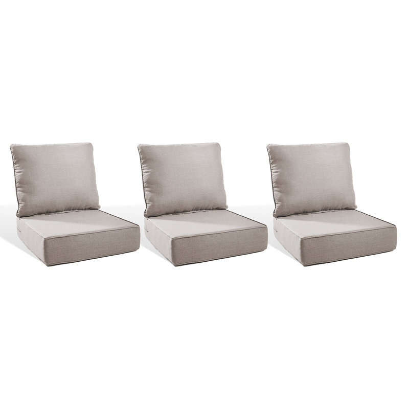 6" Outdoor Cushions For Patio Furniture, 22X24x6 Thick Seat Cushion Set Of 3, Fade Resistant Couch Chair Replacement Cushions High Density Deep Wicker Chair Cushion W/Removable Cover