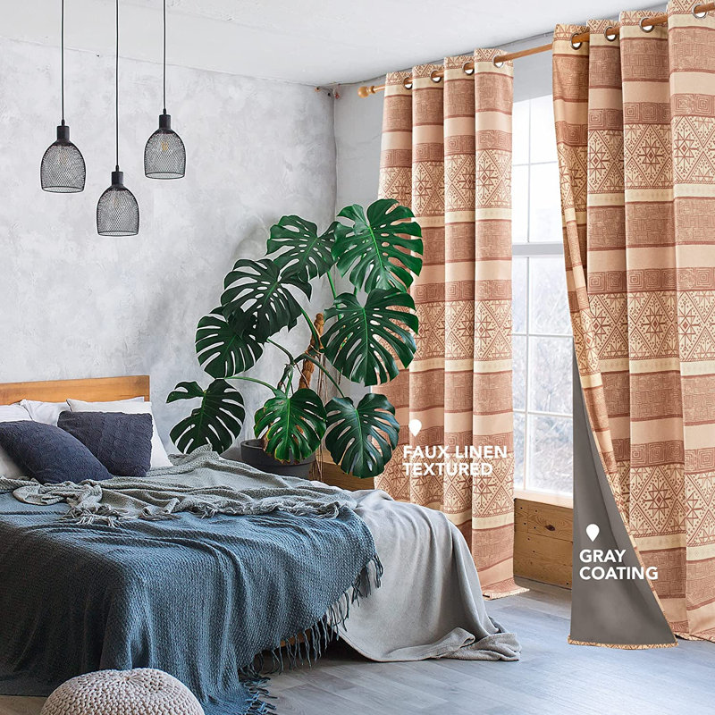 Blackout French Door Curtain Pair, 132 W x 214 D cm, Orange/Moroccan Pattern