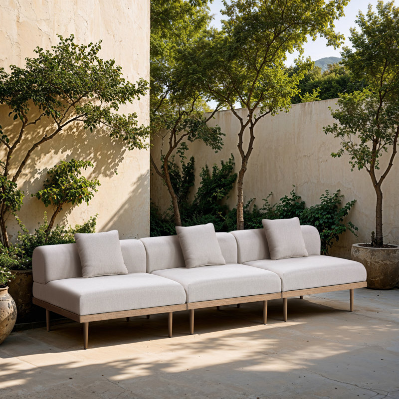 Canapé modulaire d'extérieur rembourré 3 pièces en oléfine de 106,5 po Madeleine, Beige
