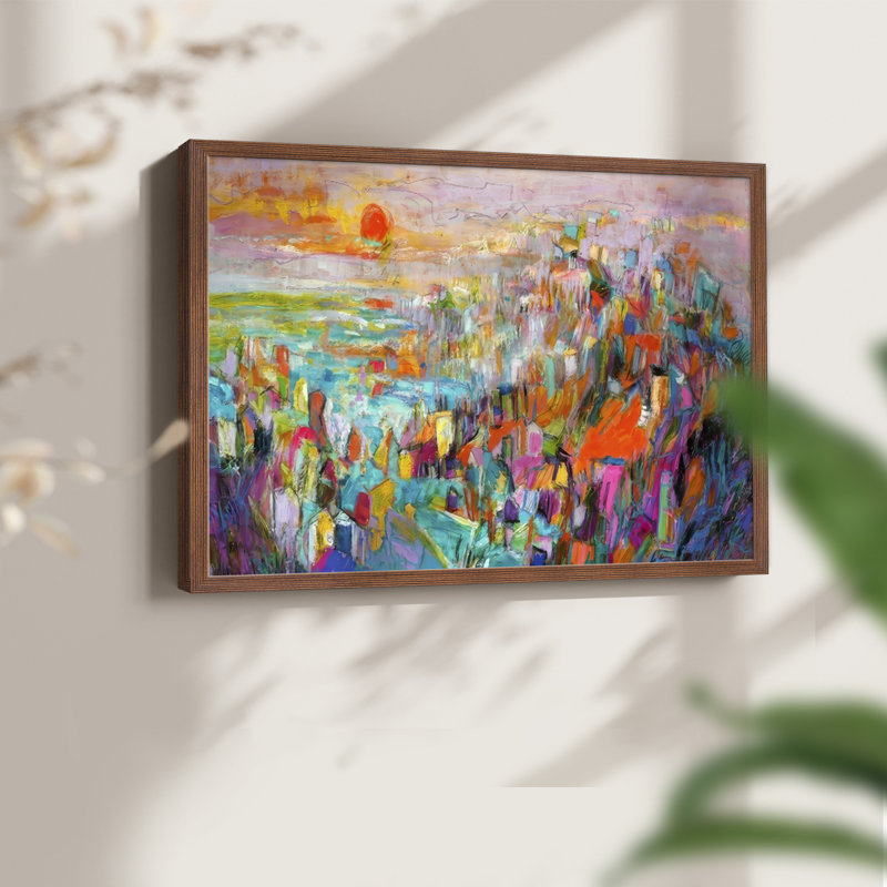 Île au soleil couchant II - reproduction encadrée - réarmable, H 11 po x l 14 po, Noyer