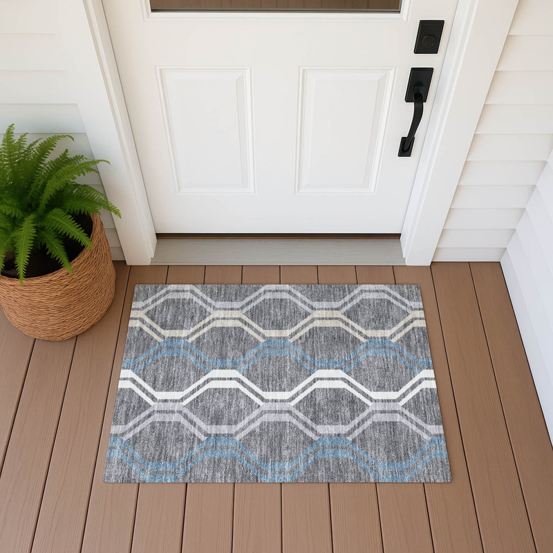 Machine Washable Indoor/Outdoor Hashlamoun ACN2326 Mid-Century Modern Rug, Rectangle 1'8" x 2'6"