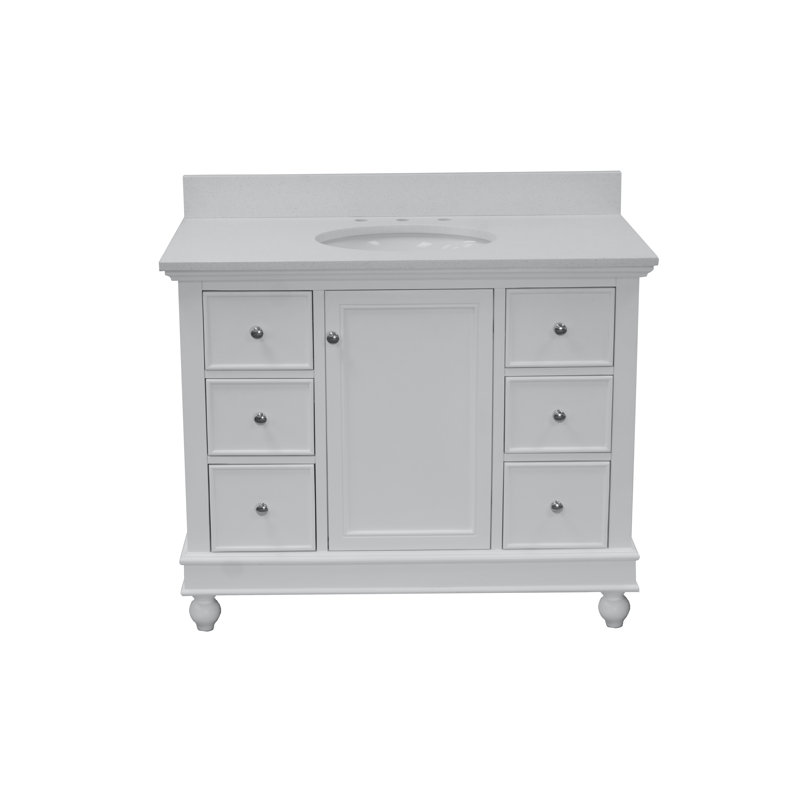 Ferdinand 42'' Single Bathroom Vanity with Top, White, Quartz