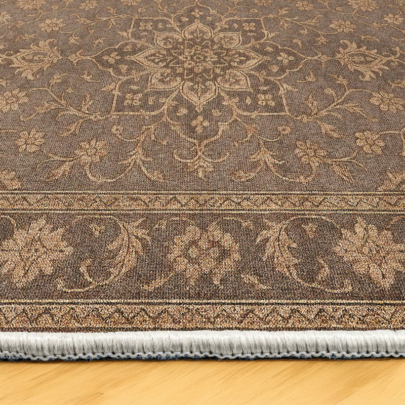 Nouvelle Collection Digital Print Cotton-Polyester Brown Oriental Rug, Rectangle 5'3" x 8'3"