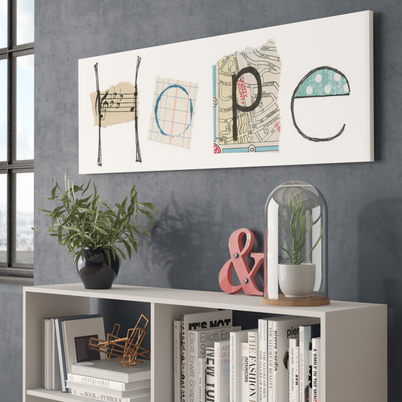 «Hope», art textuel sur toile, H 12 po x l 36 po x P 1,5 po, Toile tendue