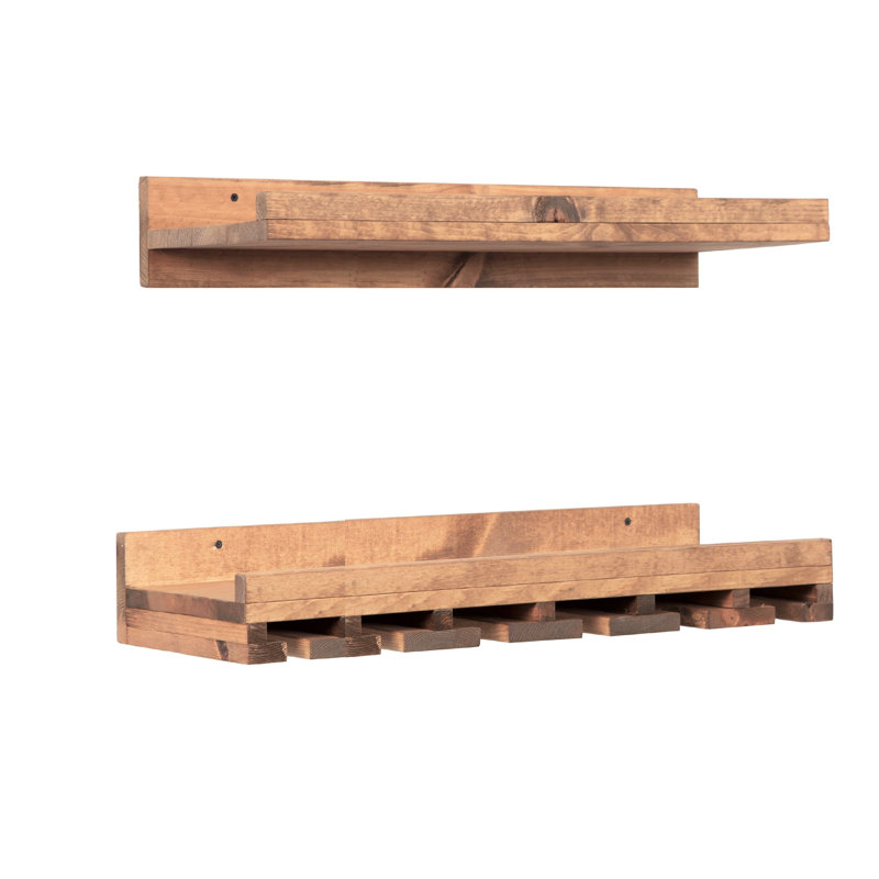 Support mural pour verres à vin en bois massif Charla, Noyer, H 4,25 po x l 30 po x P 10 po