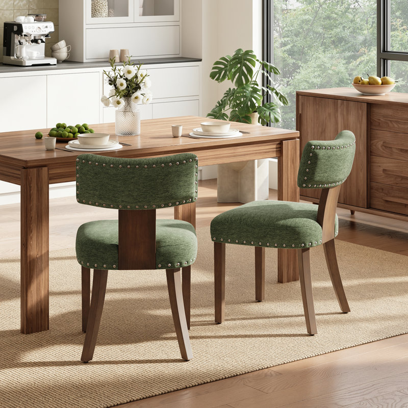 Chaise rembourrée avec coussin épais, pieds en bois massif, Vert