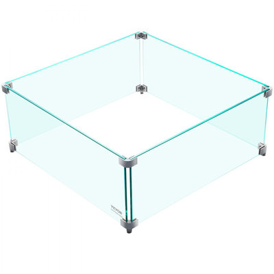 Pare-feu pour foyer d'extérieur, pare-vent en verre de 14 x 14 x 6 pouces, bouclier rectangulaire en verre, table de feu de 0,3 po d'épaisseur, pare-flammes en verre trempé transparent, garde-pieds d'arbre pour pieds au propane, gaz, extérieur