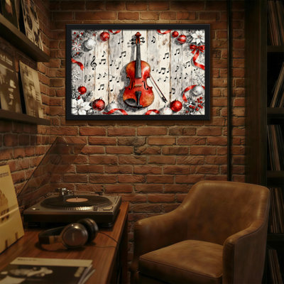 Noël, violon, notes de musique, ornements de Noël, ruban, flocons de neige