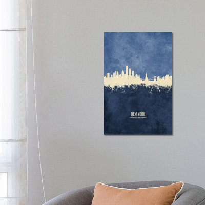 New York Skyline Navy by Michael Tompsett - 1 Piece Wrapped Canvas Wall Art