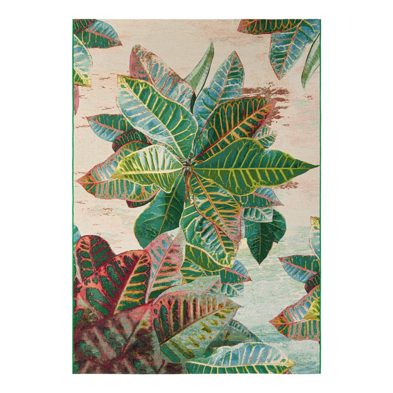 Firman Wygant Floral Machine Made Polypropylene Indoor / Outdoor Area Rug in Green/Red/Beige, Rectangle 3'3" x 5'3"