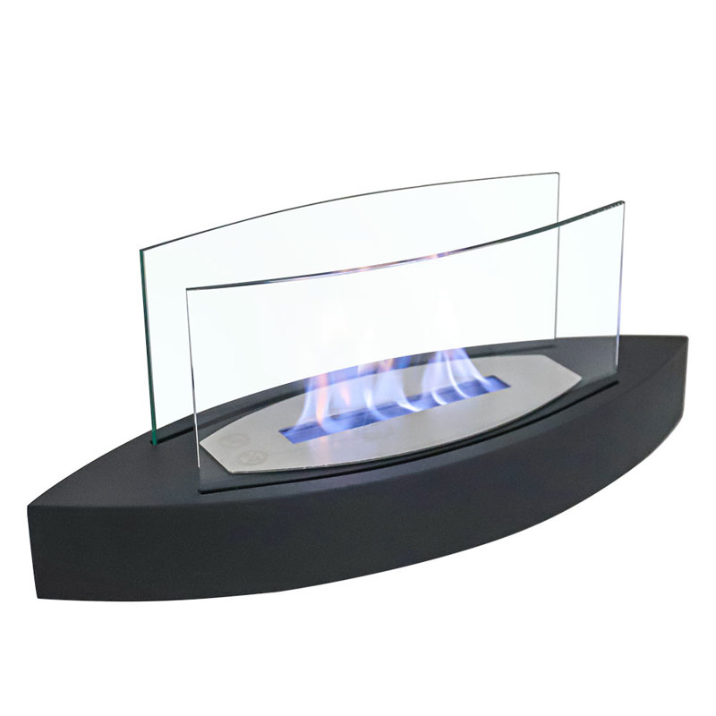 Stainless Steel Alcohol Tabletop Fireplace with Flame Guard, Black