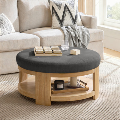 Kat Modern 40" Round Cocktail Ottoman with Solid Wood Legs