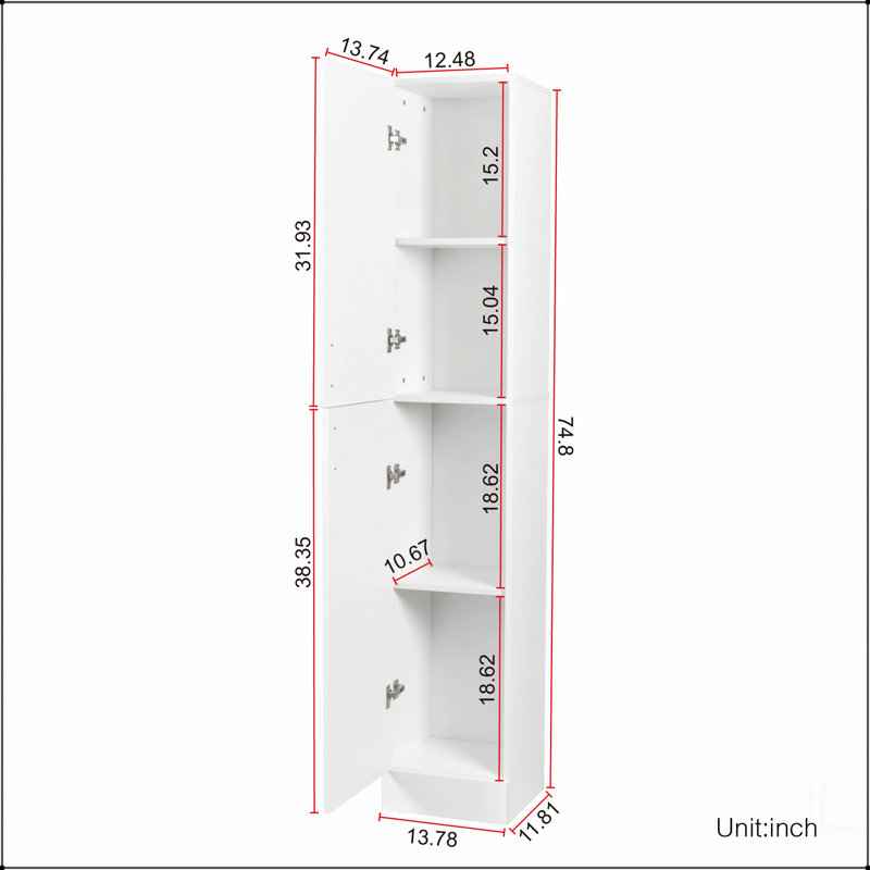 Freestanding  Cabinet with Inadjustable Shelves and two Doors, White