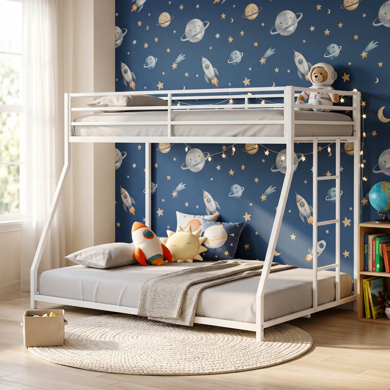 Metal Bunk Bed with Reversible Ladder, White