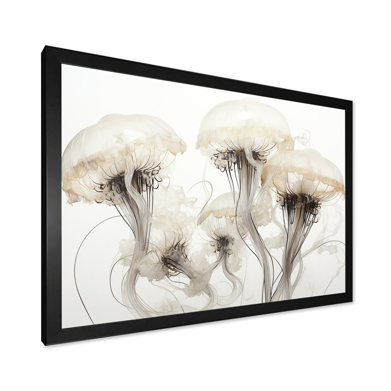 Minimalisme blanc méduse rêve II sur toile, Cadre simple noir, H 30 po x l 40 po x P 1,5 po