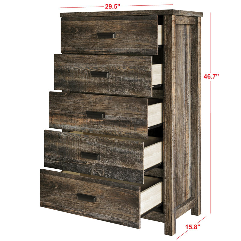 Commode 5 tiroirs Cecere, Chêne brun