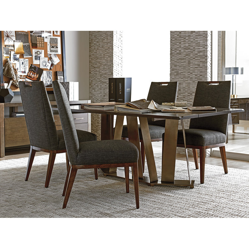 Transitional Brown Wood and Metal Rectangular Console Table