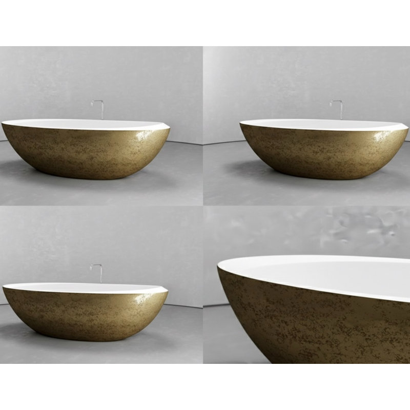 Vast Studio Aged Brass Freestanding Oval Bathtub – Brass Interior Deep Soaking Solid Surface Tub with Metallic Luxury Finish & Contemporary Spa-Inspired Design