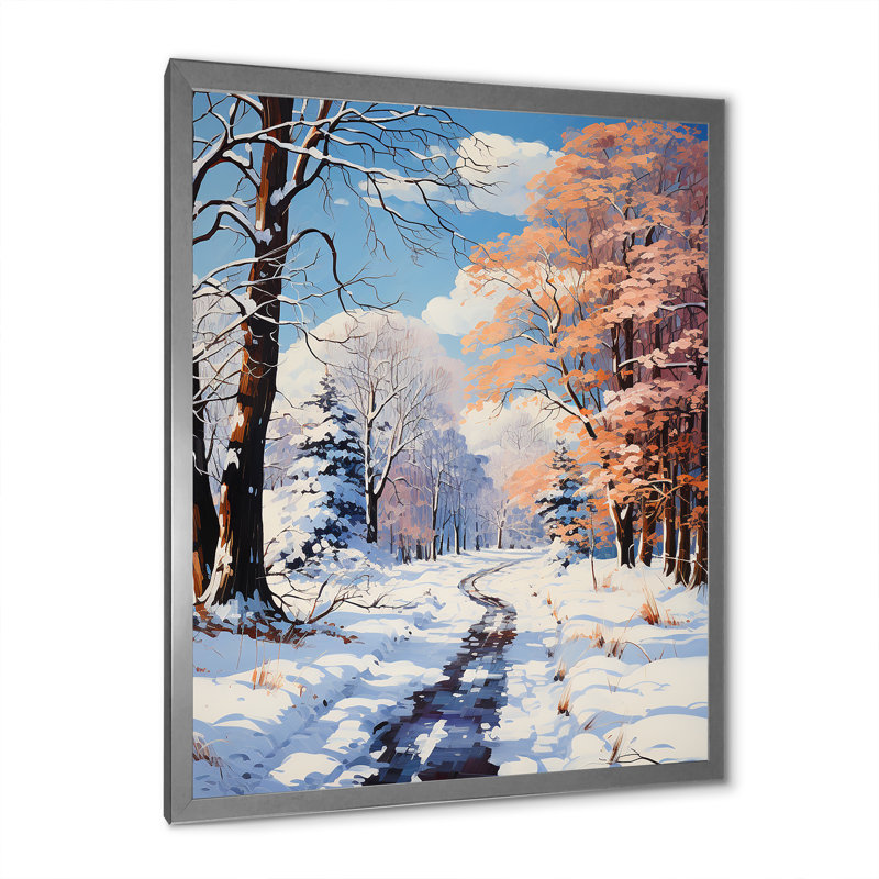 «Path Into Winter Forest I - Winter Landscape», art mural, Cadre photo argenté, H 32 po x l 16 po x P 1 po