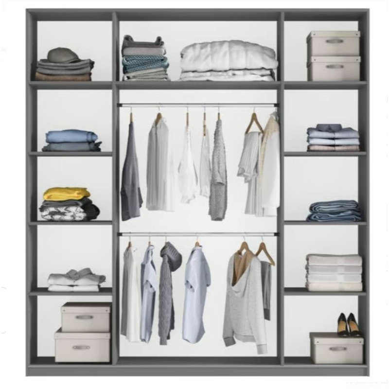 Manufactured Wood Wardrobe, 244cm H x 225cm W x 65cm D, Oak Wotan