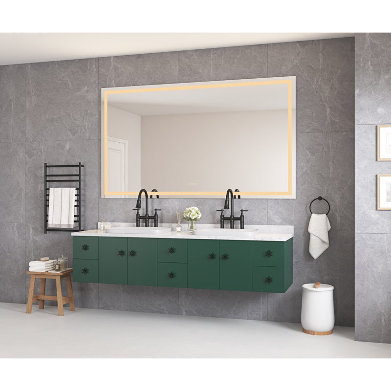 84 X 48 Inch LED Bathroom Mirror With Front And Backlight, Wall Mounted Vanity Mirror, Antifog, Memory, 3 Colors, Stepless Dimmable