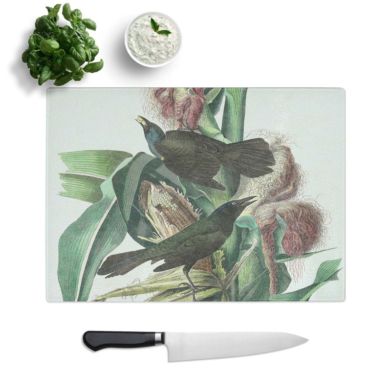 Tempered Glass Common Crow Chopping Board, 28.5 cm W x 20 cm L
