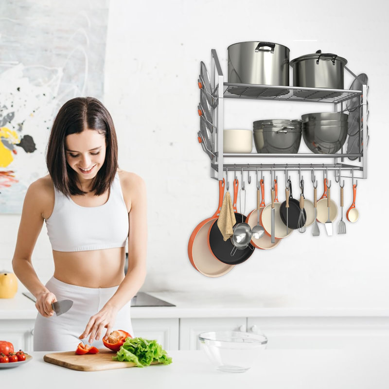 28 Inch Pot Rack Wall Mounted, Silver