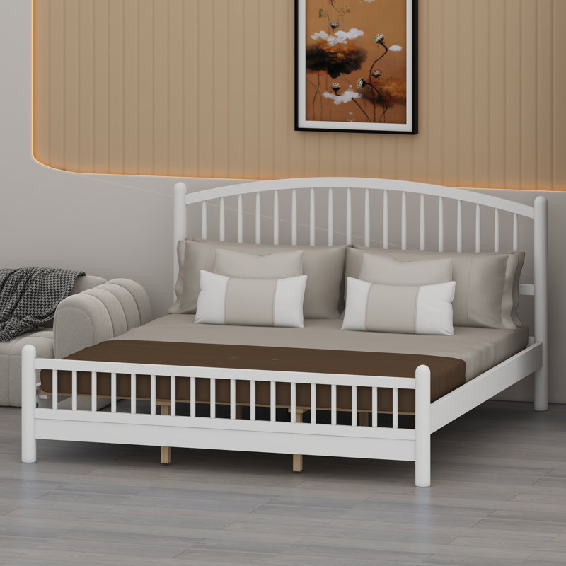 Lit plateforme en bois avec tête de lit arquée élégante, Blanc
