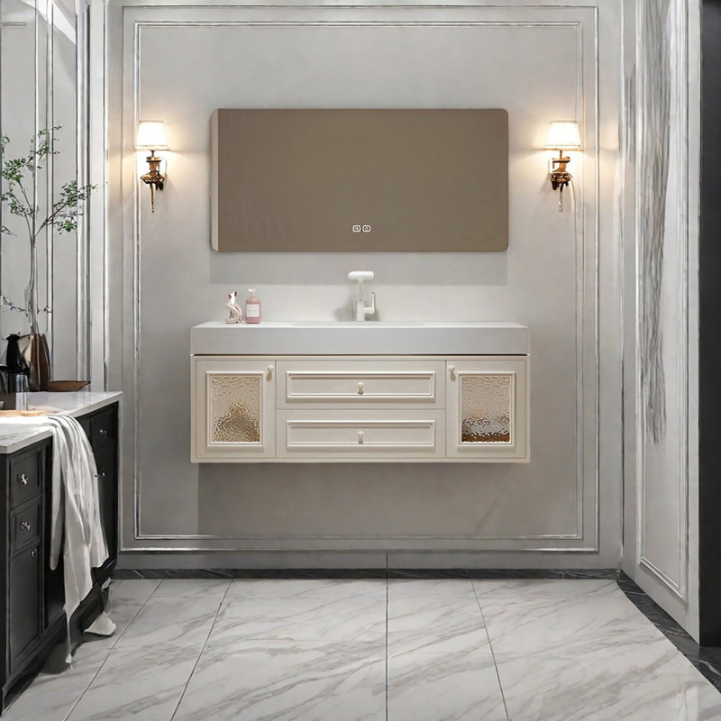French cream style smart bathroom cabinet, Cream, 19.68" H x 55.11" W x 21.65" D