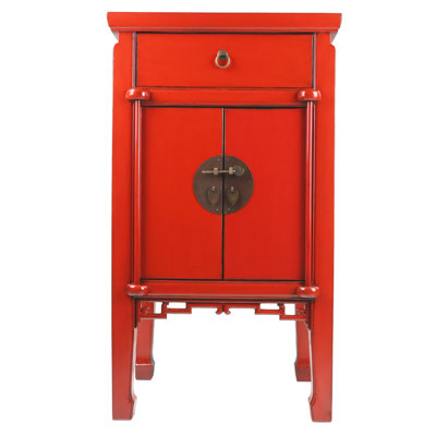 Table de bout de style oriental avec finition laquée rouge antique