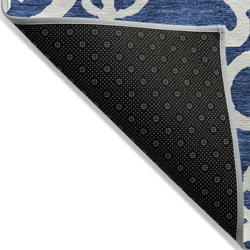 Tapis intérieur lavable damassé bleu marine 8 pi x 10 pi