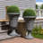 2-Pack Trophy Shaped Pedestal Planters, 23.6" Tall Outdoor Urn Flower Pots With Solid Base, Elegant Pattern, Weather-Resistant HDPE-116832556