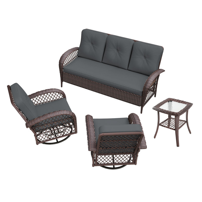 Ensemble de mobilier d'extérieur pour patio, chaises modulaires pivotantes en osier, Gris