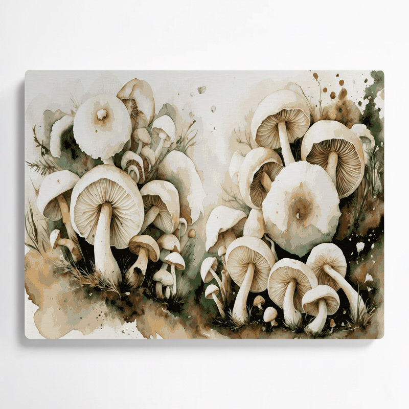 Vegetables Button Mushroom Beige Metal Wall Art, 11" H x 14" W