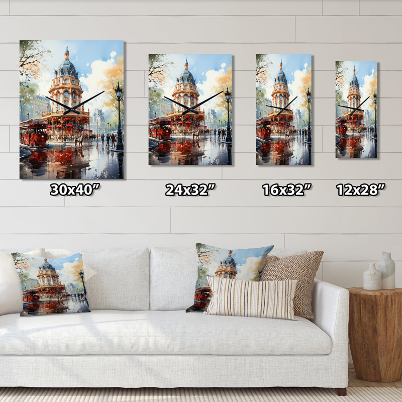 Carousel Whimsical Delight VI - Horloge murale paysages urbains, H 32 po x l 16 po x P 1 po