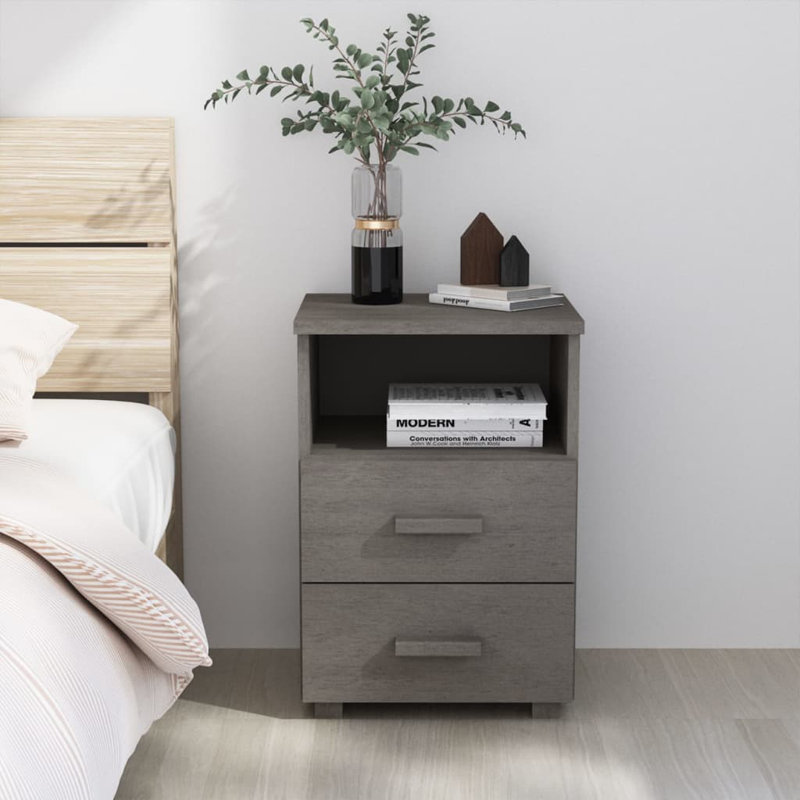 Hamar Nightstand Storage Bedside Cabinet Nightstand with 2 Drawers Pine Wood, Light Gray, Individual
