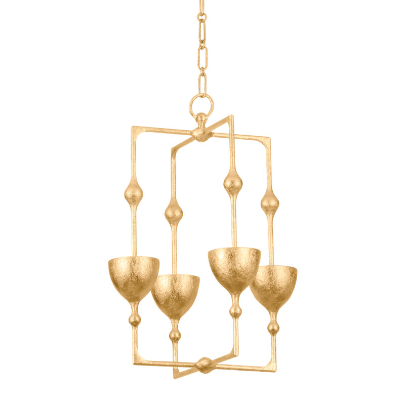 Lanterne 4 lumières Antalya, Feuille d'or rétro, H 22,25 po x l 15,75 po x P 15,75 po