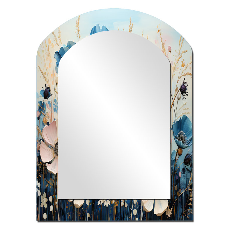 Meadow Whimsical Meadowscape Pointillism - Meadow Arch Large Wall Mirror, Traditional Asymmetrical Decorative Mirror, Printed Metal Art