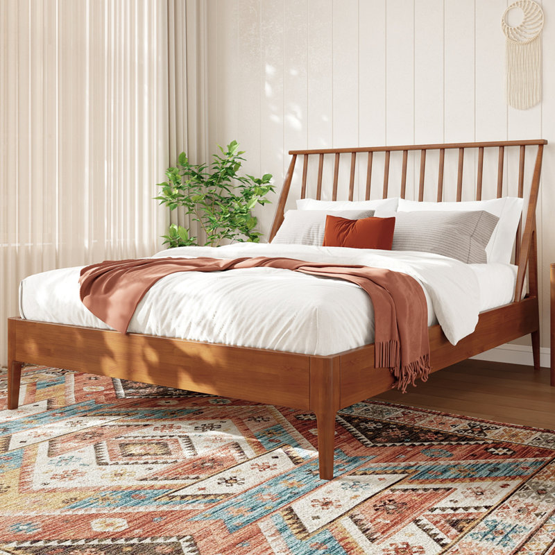 Lit plateforme à broche en bois sans sommier, Grand lit, Brun