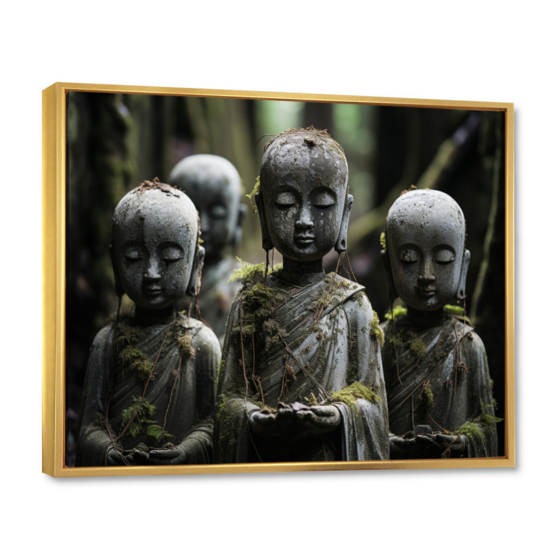Japon Art Jizos Guardianship II - Japanese Canvas Art Print, H 30 po x l 40 po x P 1,5 po, Cadre flottant doré