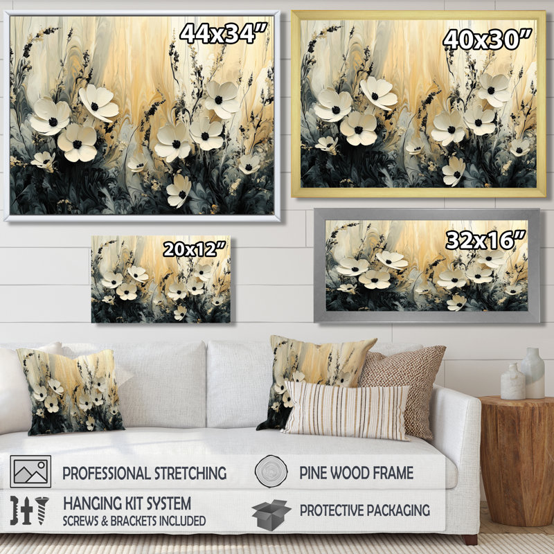 Irmingard - Floral Wall Art, Single Picture Framed Print, Black, 12" H x 20" W
