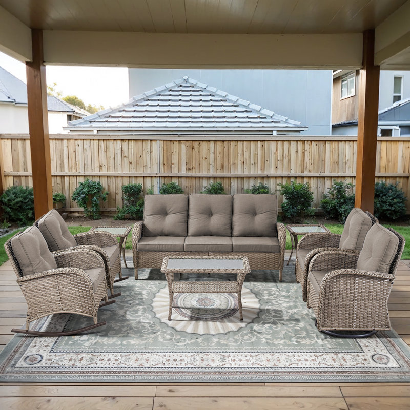 Gaetanino 8 - Pieces Outdoor Patio Seating Group with Cushions and Glider Chairs, Gray, Dark Brown