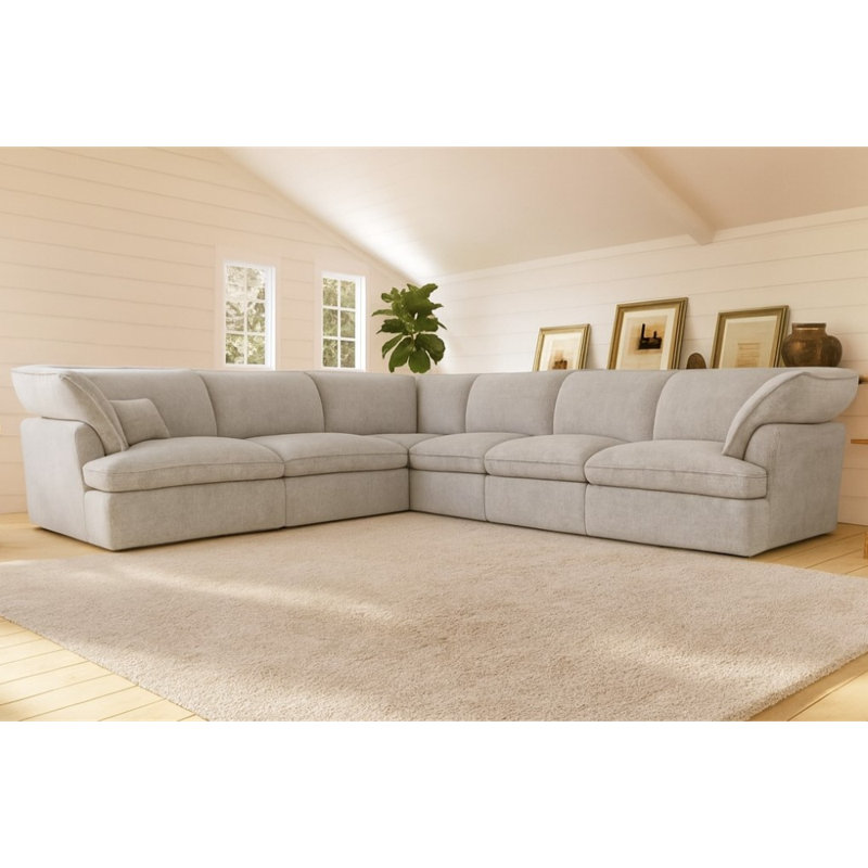 Canapé modulaire en velours Cielo Cloud Plus, Mélange de lin gris
