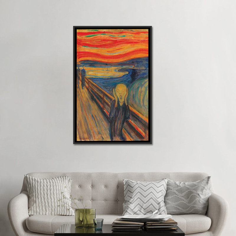 « the scream » par edvard munch it, reproduction d’art sur toile, H 26 po x l 18 po x P 1,5 po, Toile avec cadre noir