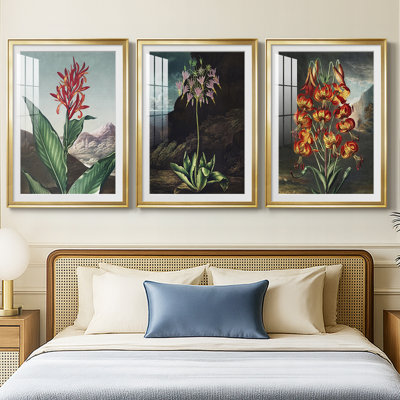 Temple of Flora I  -Custom Framed  Premium Print W Matt - 3 Pieces