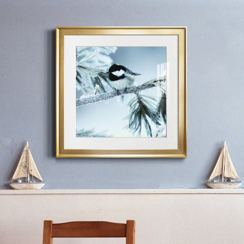 Frosty Perch - Impression de cadre photo sur papier, H 17,5 po x l 17,5 po x P 1,5 po, Or