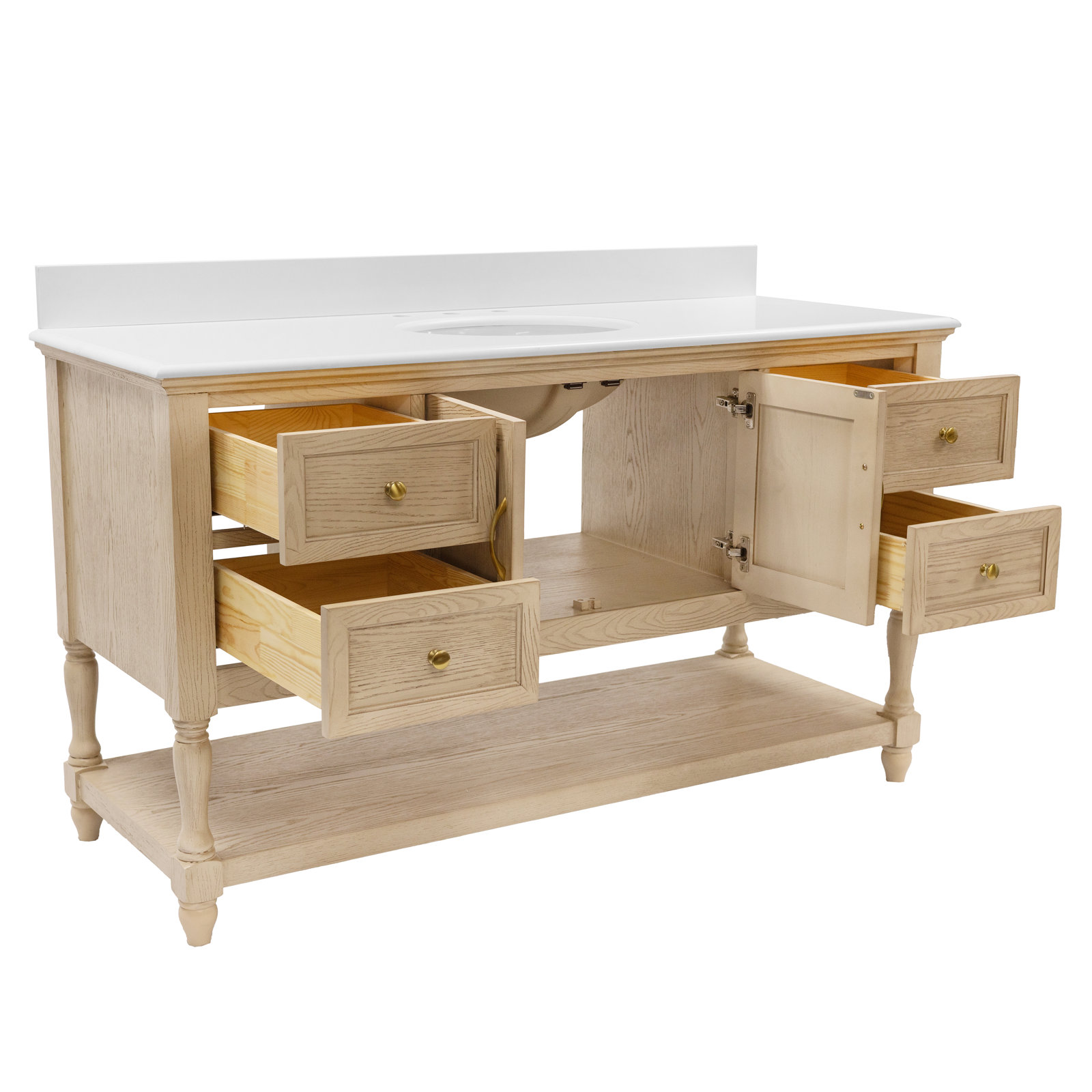 60'' Single Bathroom Vanity, Engineered White, Greige Oak