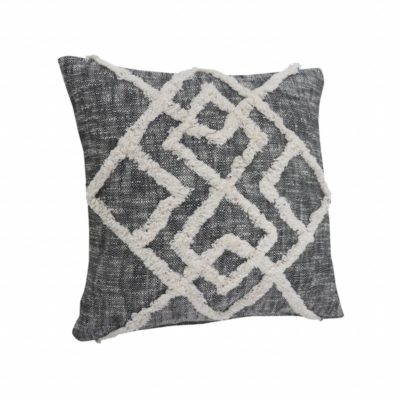 Oreiller à fermeture à glissière géométrique 100% coton 20 po x 20 po noir et crème